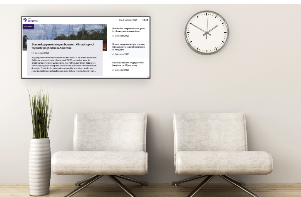 Wachtkamerscherm Yard Zorgsites met het nieuws