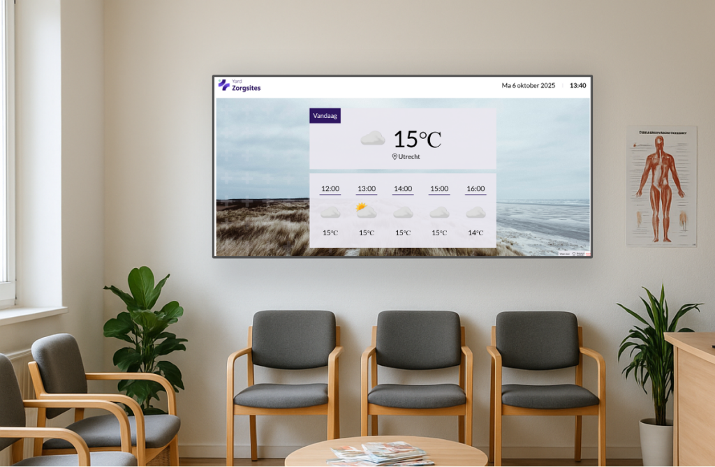 Wachtkamerscherm Yard Zorgsites met weer